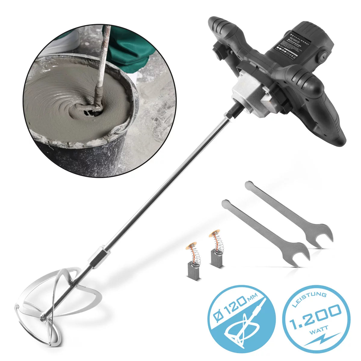 Stahlwerk Rührwerk RW-1200 ST with 1,200 W and 850 rpm electrical mortar stirrer | Mortel mixer | Concrete beams | Concrete mixer | Farbreifter | Color mixer | Hand mixer | Hand mixer | Stirrer
