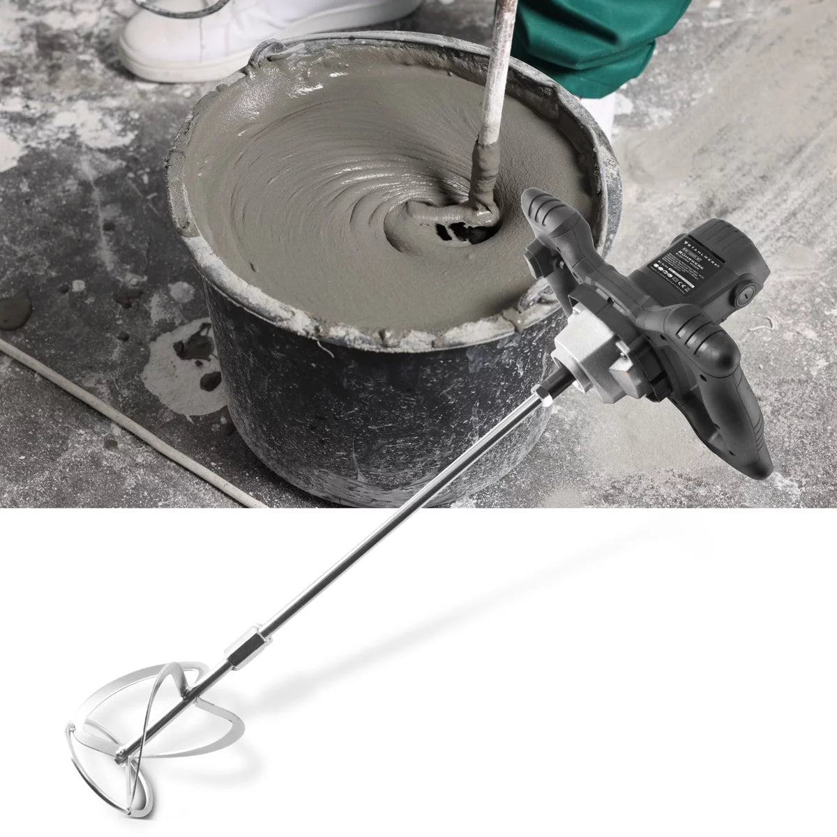 STAHLWERK Rührwerk RW-1200 ST | 1.200 W und 850 U/min | Elektrischer Mörtelrührer mit Zusatz-Quirl 120 x 600 mm | Drehzahlregelung und Sicherheitsschalter | Betonrührer | Farbrührer | Farbmischer