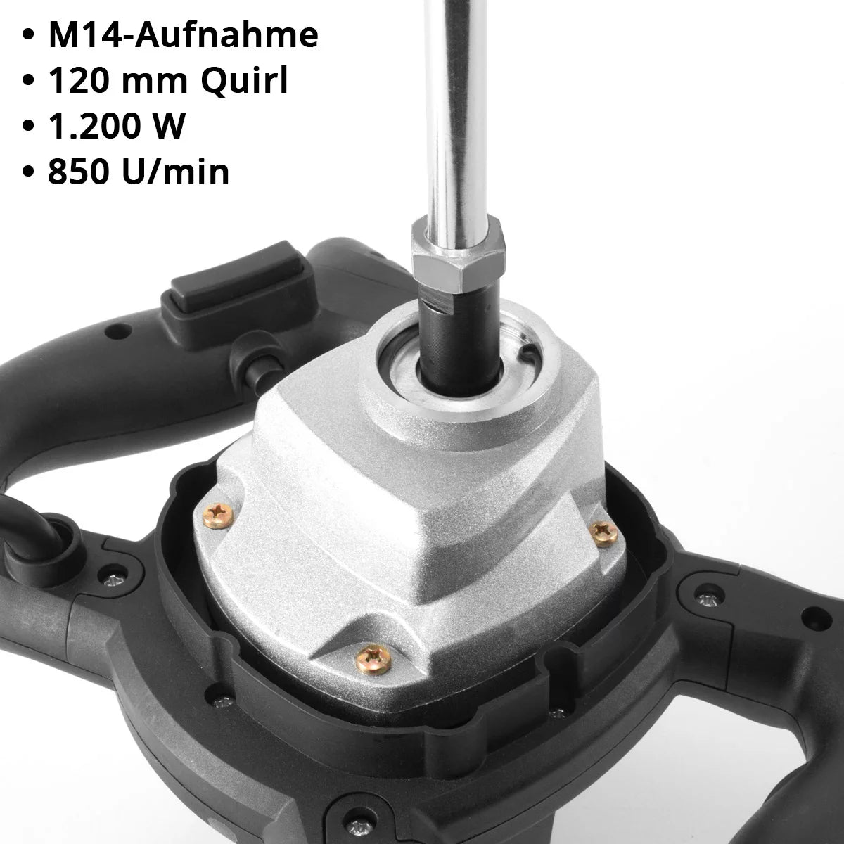 STAHLWERK Rührwerk RW-1200 ST | 1.200 W und 850 U/min | Elektrischer Mörtelrührer mit Zusatz-Quirl 120 x 600 mm | Drehzahlregelung und Sicherheitsschalter | Betonrührer | Farbrührer | Farbmischer
