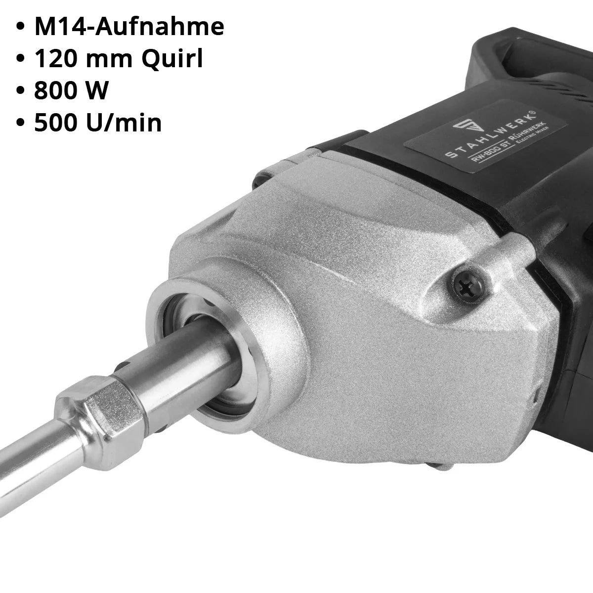 STAHLWERK Rührwerk RW-800 ST | 800 W und 500 U/min | Elektrischer Mörtelrührer | Robuste Ausführung |Stabiler Betonrührer | Farbrührer | Farbmischer | Handmischer | Handrührwerk