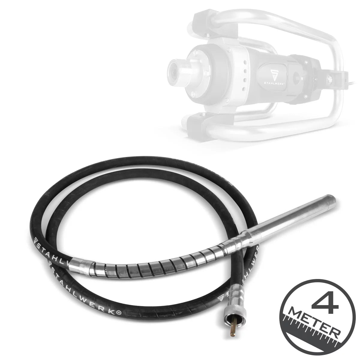 Bottiglia vibrante STAHLWERK Ø 45 mm | Lunghezza tubo 400 cm | Vibratore interno con albero flessibile per vibratori elettrici per calcestruzzo | Tubo vibrante per compattatori di calcestruzzo, vibratori a bottiglia e vibratori per calcestruzzo