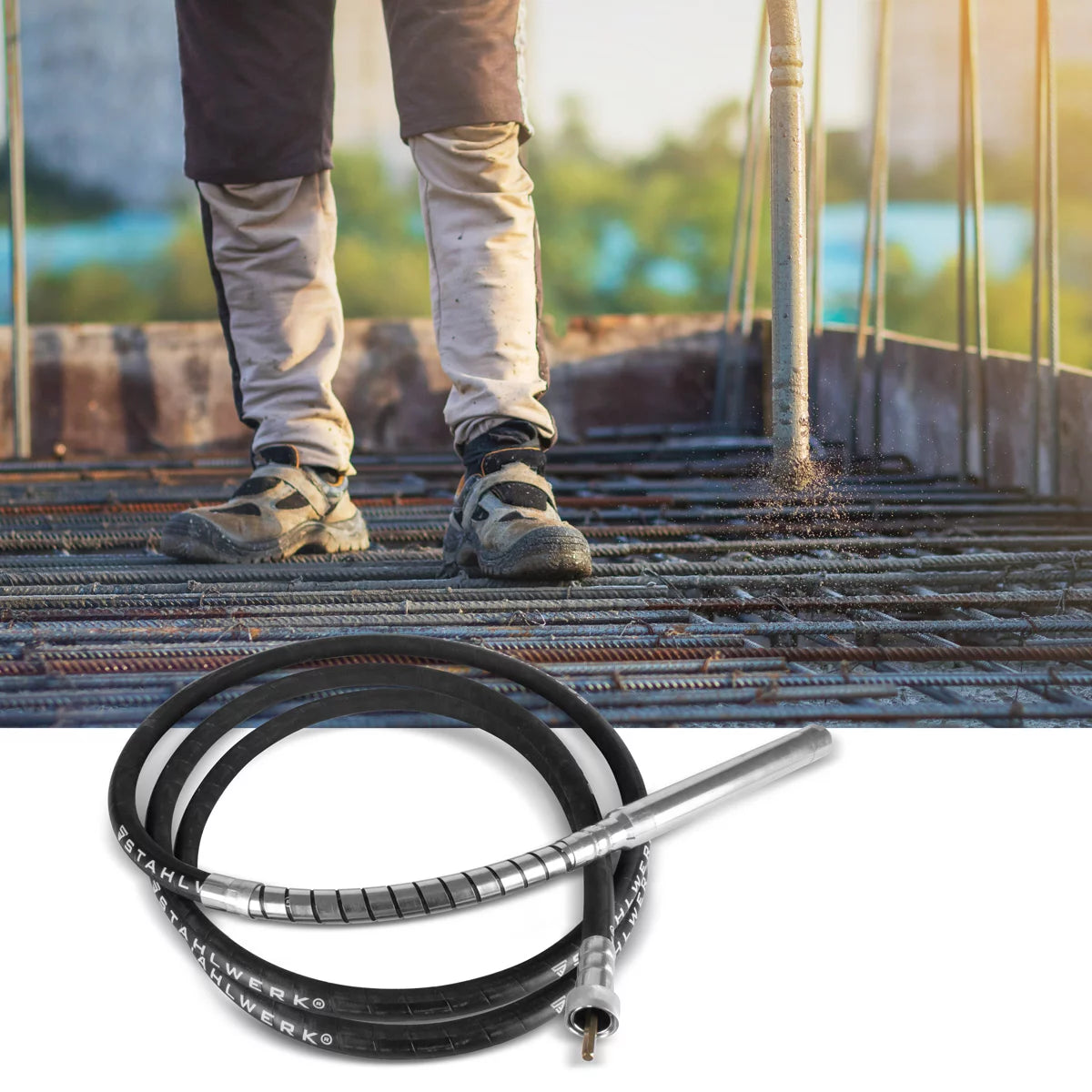 Bouteille vibrante STAHLWERK Ø 45 mm | Longueur de tuyau de 600 cm | Vibrateur interne à arbre flexible pour vibrateurs électriques à béton | Tuyau vibrant pour compacteurs à béton, vibrateurs de bouteilles et vibrateurs à béton