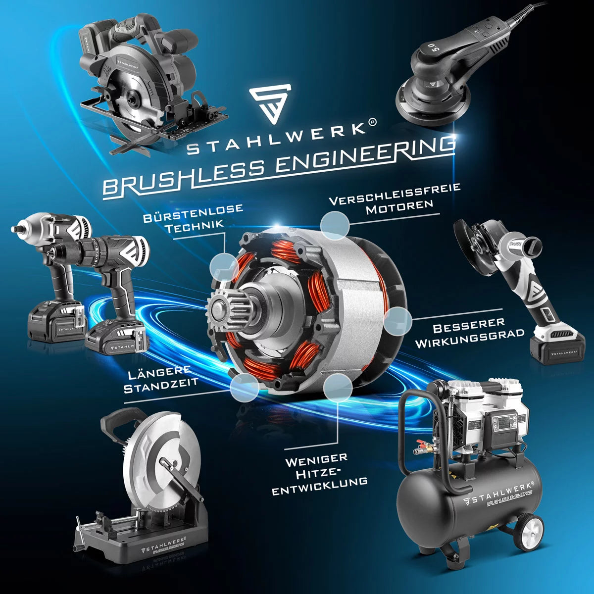 STAHLWERK brushless cordless reciprocating saw BRS-20 ST | 20 volt universal saw | 4 Ah Li-Ion battery | 40 replacement sheets (20 x wood, 20 x metal) | Keyless chuck | Stroke length 28 mm | 0-2,600 rpm