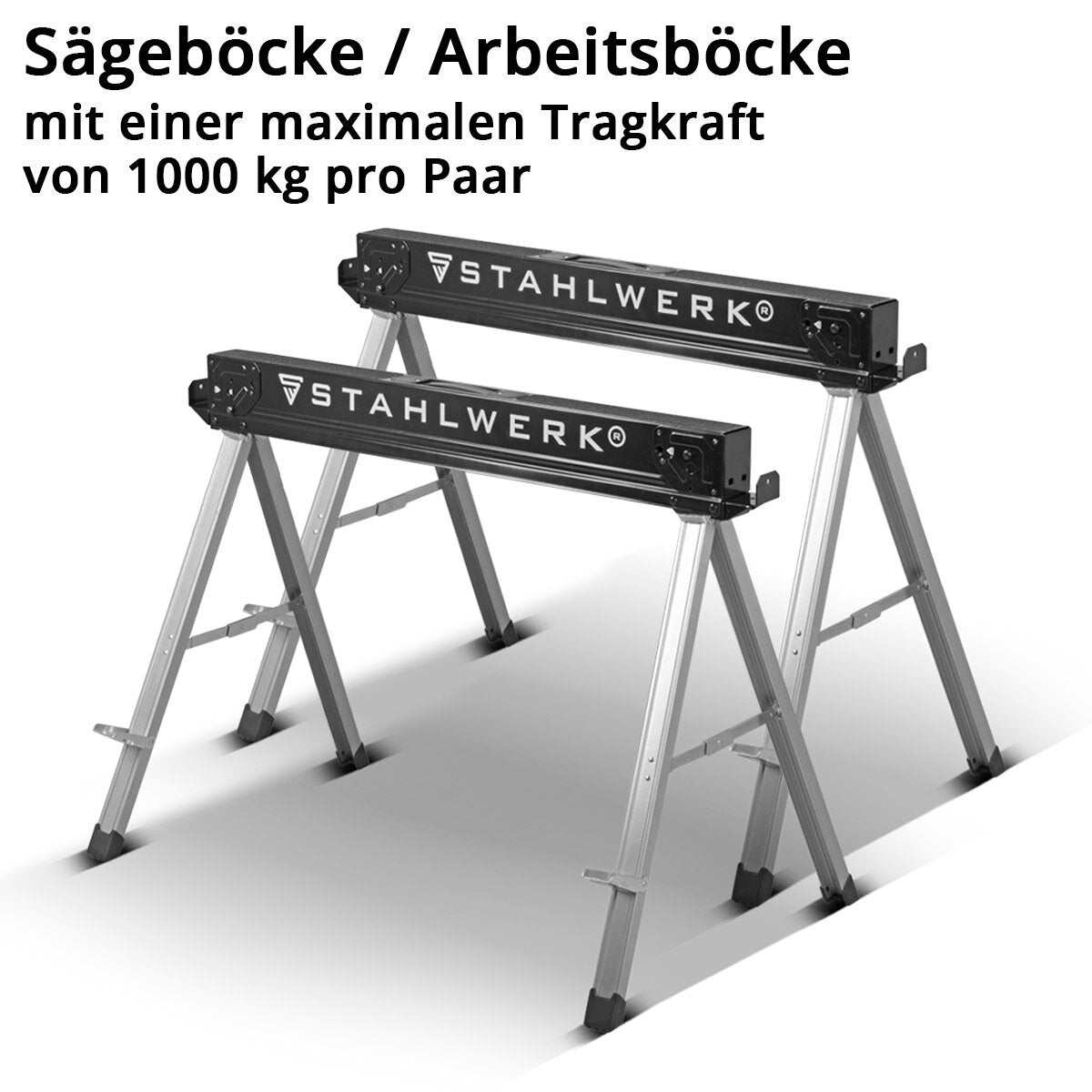 Stahlwerk Sawbock SB-757 ST dans la boîte de travail en métal revêtue de poudre à 2 sets | Universal Klappbock | Échafaudage Bock avec une capacité de charge maximale de 500 kg et support latéral