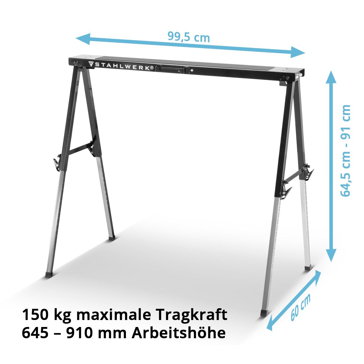 Stahlwerk Sawbock SB-910 St Worket Metal Work de trabajo | Universal Klappbock | Piedra restricular ajustable de 645 a 910 mm con 150 kg de capacidad de carga y superficie sinlips
