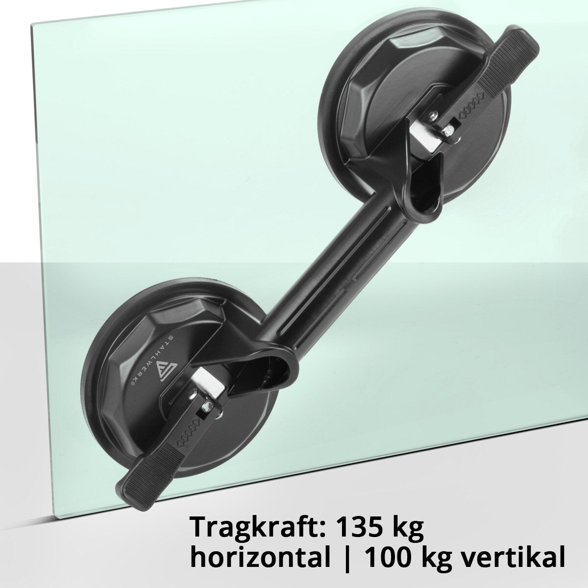 STAHLWERK Doppel-Saugheber mit 135 kg Tragkraft und 2 x 12,5 cm | 5“ Durchmesser Vakuumheber | Glasheber | Fliesenheber | Scheibenheber | Saughalter | Sauggriff | Glassauger für Glas, Fliesen, Bleche, Möbel und Laminat