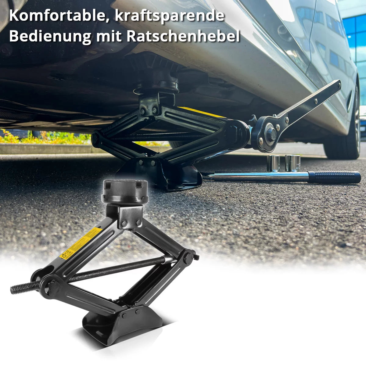 Cric per auto STAHLWERK SWH-2 ST | Martinetto a forbice | Capacità di sollevamento 2 tonnellate | Chiave per dadi ruota telescopica con presa 17, 19 mm | Borsa per il trasporto | Set di cric compatto per cambio gomme e officina