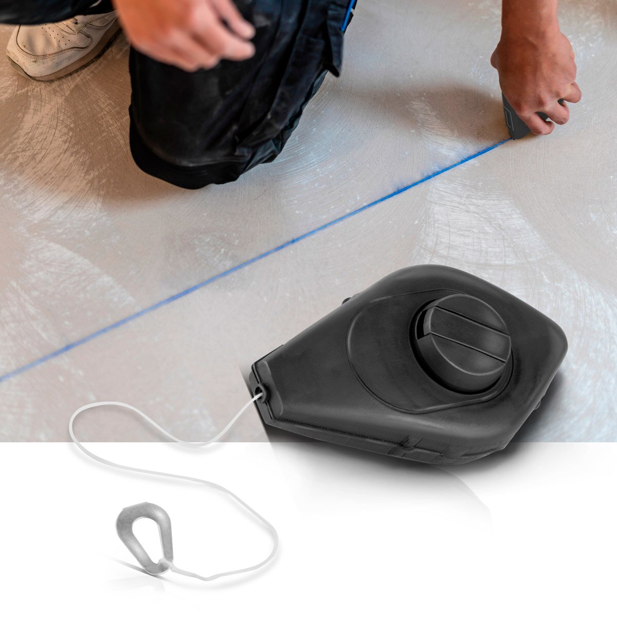 STAHLWERK Schlagschnur Set 15 m bestehend aus Markierungsschnur / Maurerschnur / Schlagschnurgerät mit schlagfestem Gehäuse, Wasserwaage und 113 g Schlagschnurkreide
