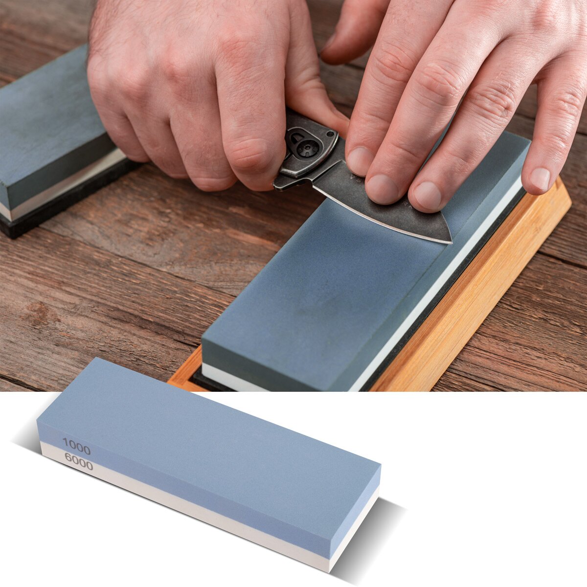 Stahlwerk Schleifstein set with 1000 | 6000 grit double-sided 2-in-1 Wetzstein | Sharp stone | Disassement stone | Resser sharpener with guide rail and non -slip base