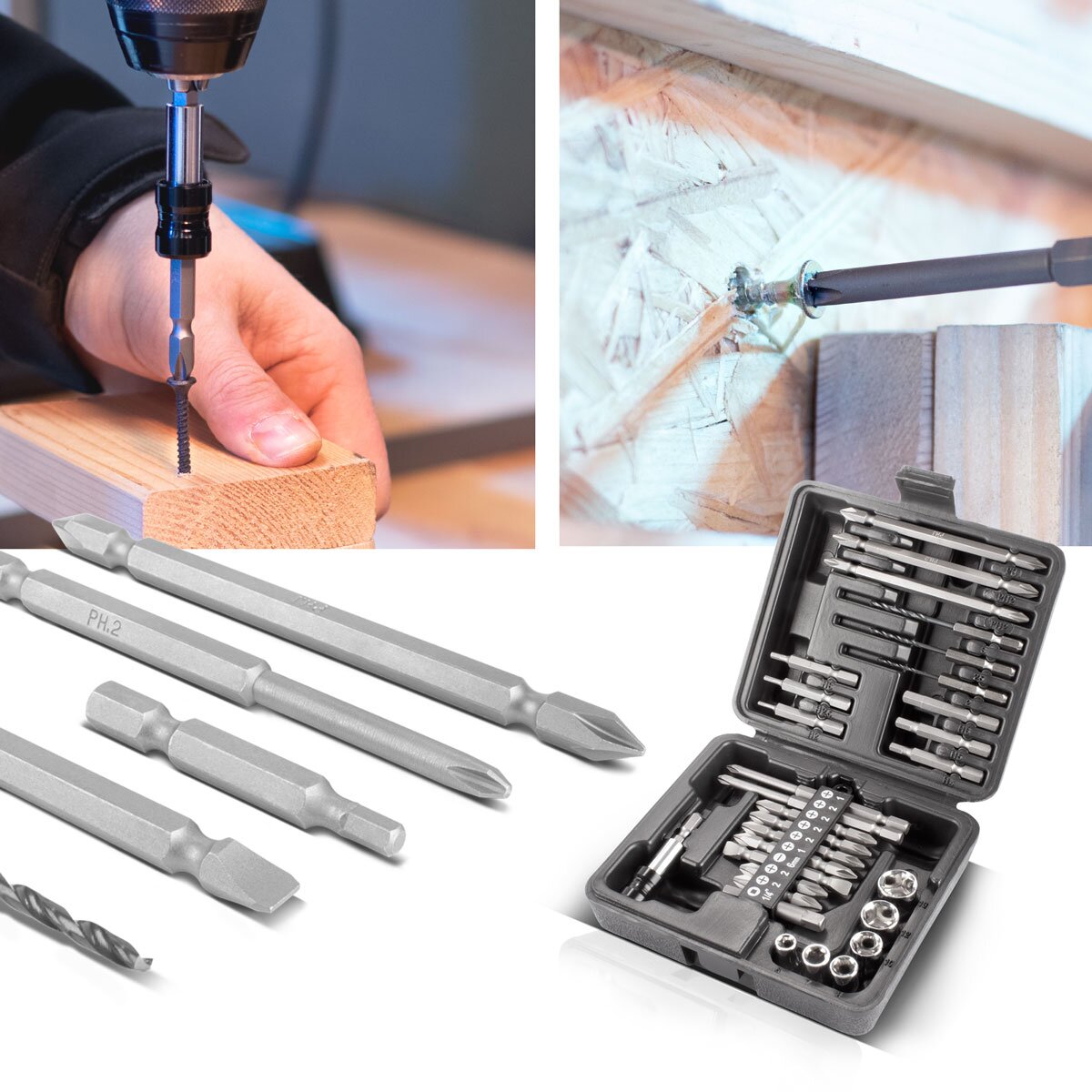 STAHLWERK 28-teiliges Schraubendreher-Bit-Set mit Sechskant-Schaft für Akkuschrauber, Bitsatz und Stecknusssatz aus Chrom-Vanadium inklusive Transportbox | Schraubenzieher Set | Steckschlüsselsatz