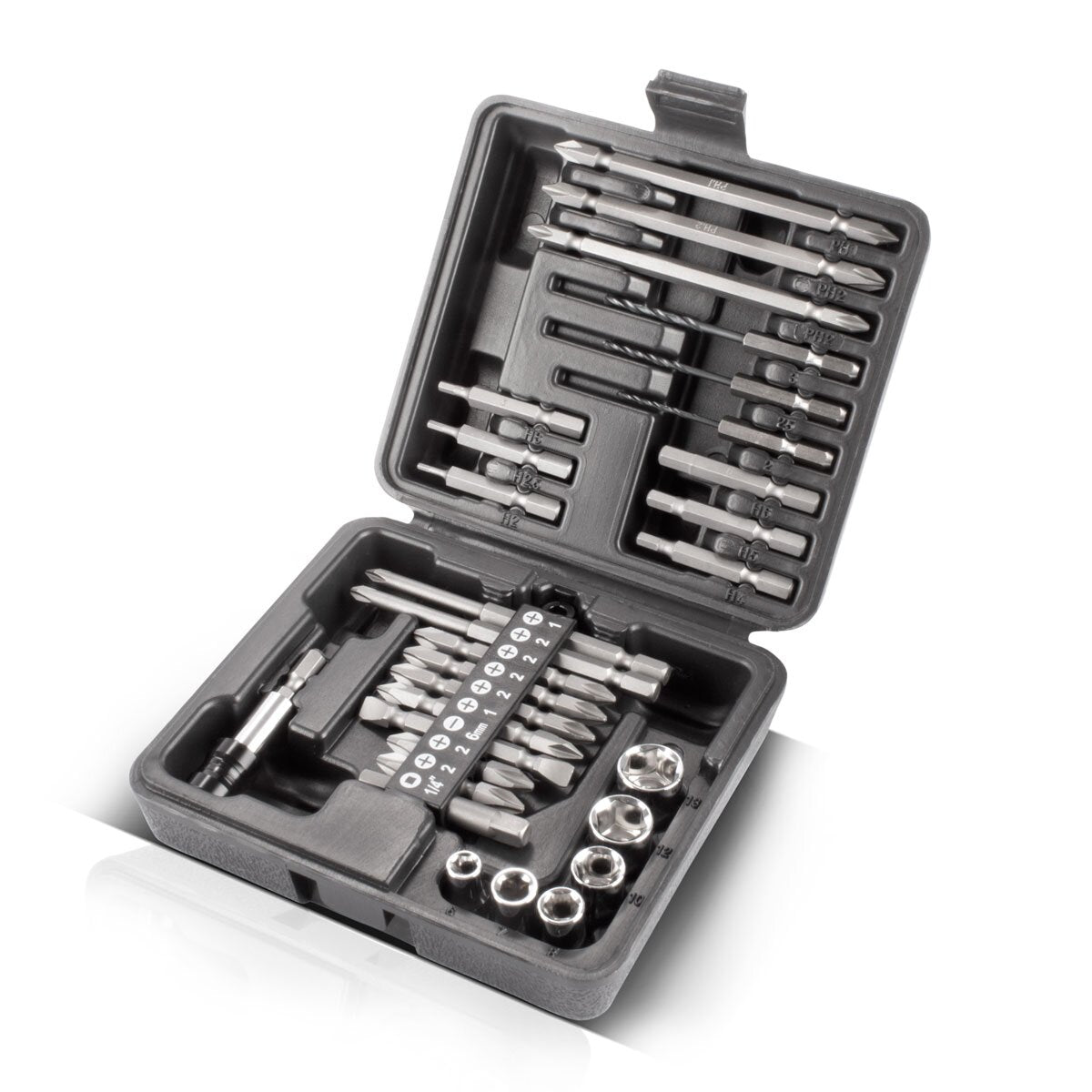 STAHLWERK 28-teiliges Schraubendreher-Bit-Set mit Sechskant-Schaft für Akkuschrauber, Bitsatz und Stecknusssatz aus Chrom-Vanadium inklusive Transportbox | Schraubenzieher Set | Steckschlüsselsatz