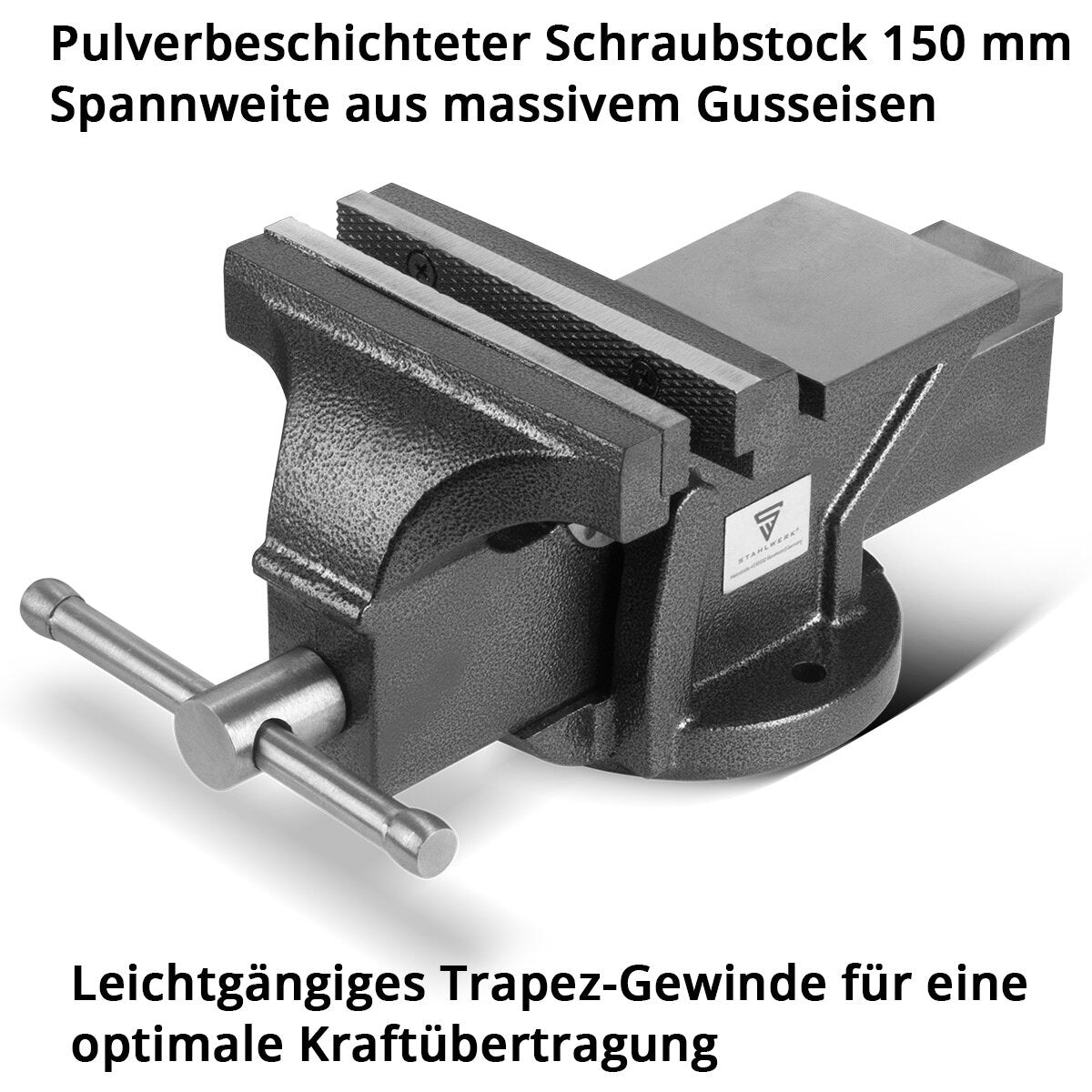 STAHLWERK Schraubstock BV-150 ST aus Gusseisen mit 150 mm Spannweite, Maschinenschraubstock | Werkbankschraubstock | Spannvorrichtung | Parallelschraubstock | Tischschraubstock mit Amboss