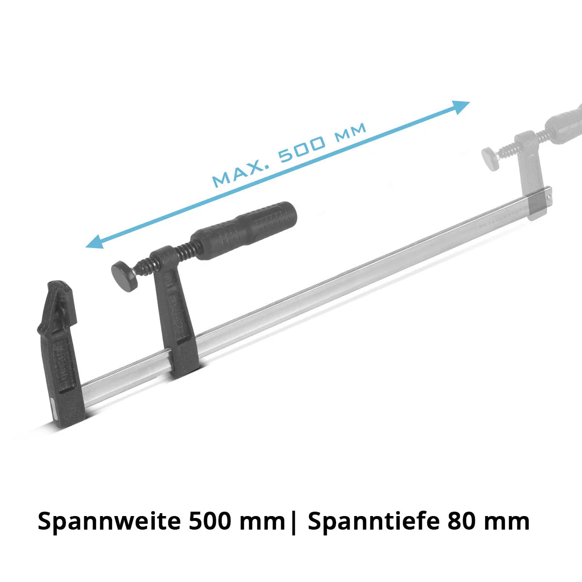 Steelworks screw clamp 80x500 mm 2 Set | powerful clamping clamp made of steel and plastic | F-Zwinge for fixing workpieces | Stable clamp with span 500 mm, clamping depth 80 mm