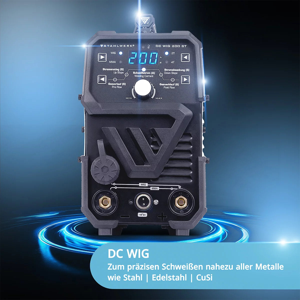 STAHLWERK DC TIG 200 ST | Soudeuse combinée 2 en 1 | TIG-MMA | 200 ampères | Allumage HF, hot start, anti-stick | Pour acier, inox, cuivre, laiton | Ne convient pas à l'aluminium