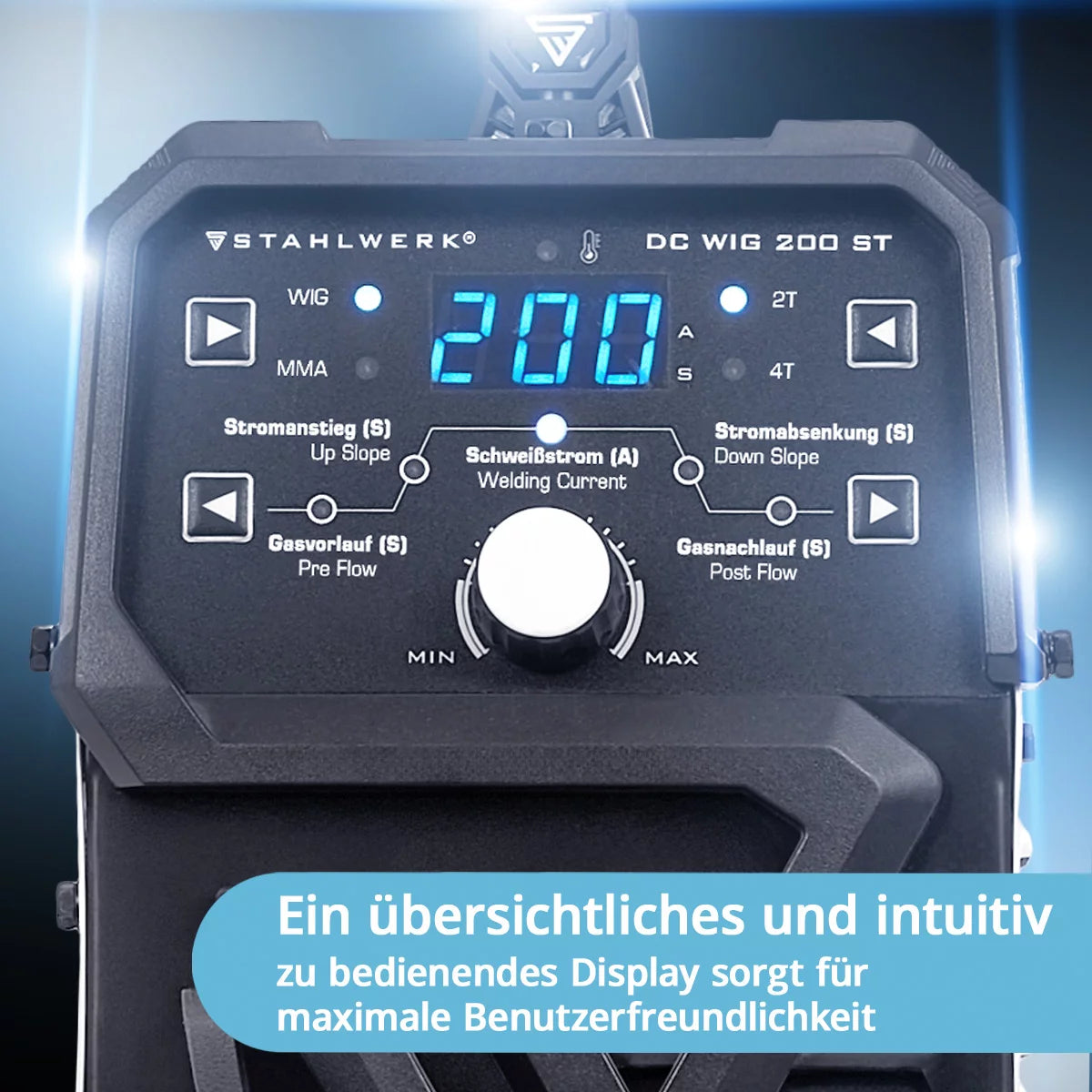 STAHLWERK DC TIG 200 ST | Soudeuse combinée 2 en 1 | TIG-MMA | 200 ampères | Allumage HF, hot start, anti-stick | Pour acier, inox, cuivre, laiton | Ne convient pas à l'aluminium