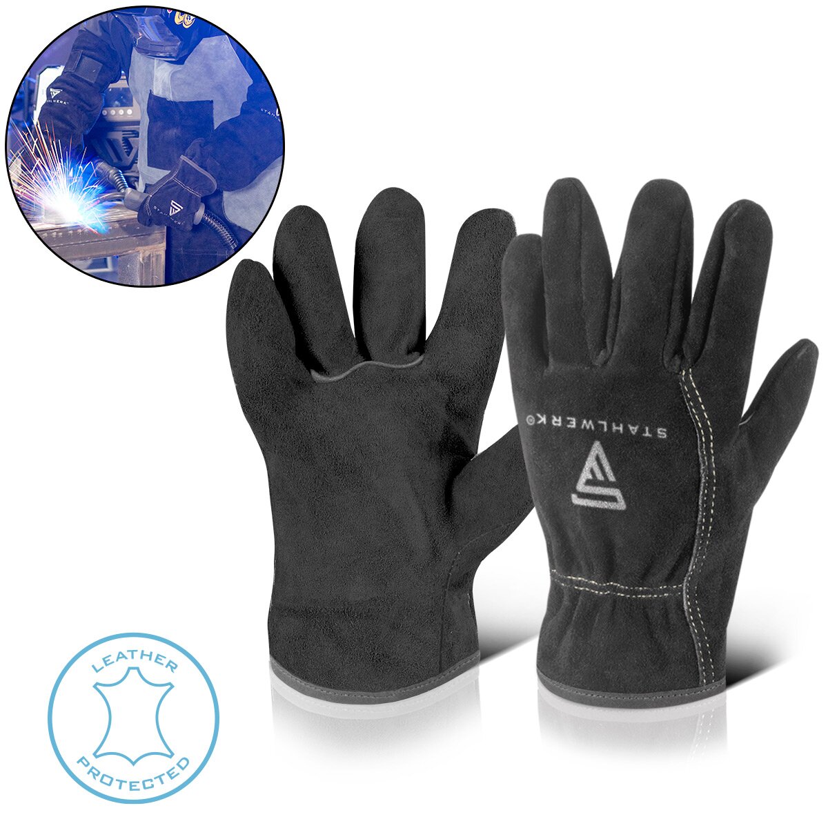 Guantes de soldadura de Steelworks | Guantes de protección del calor | Guantes de trabajo | Guantes resistentes al calor hechos de cuero de brecha de alta calidad para soldadura y corte de plasma
