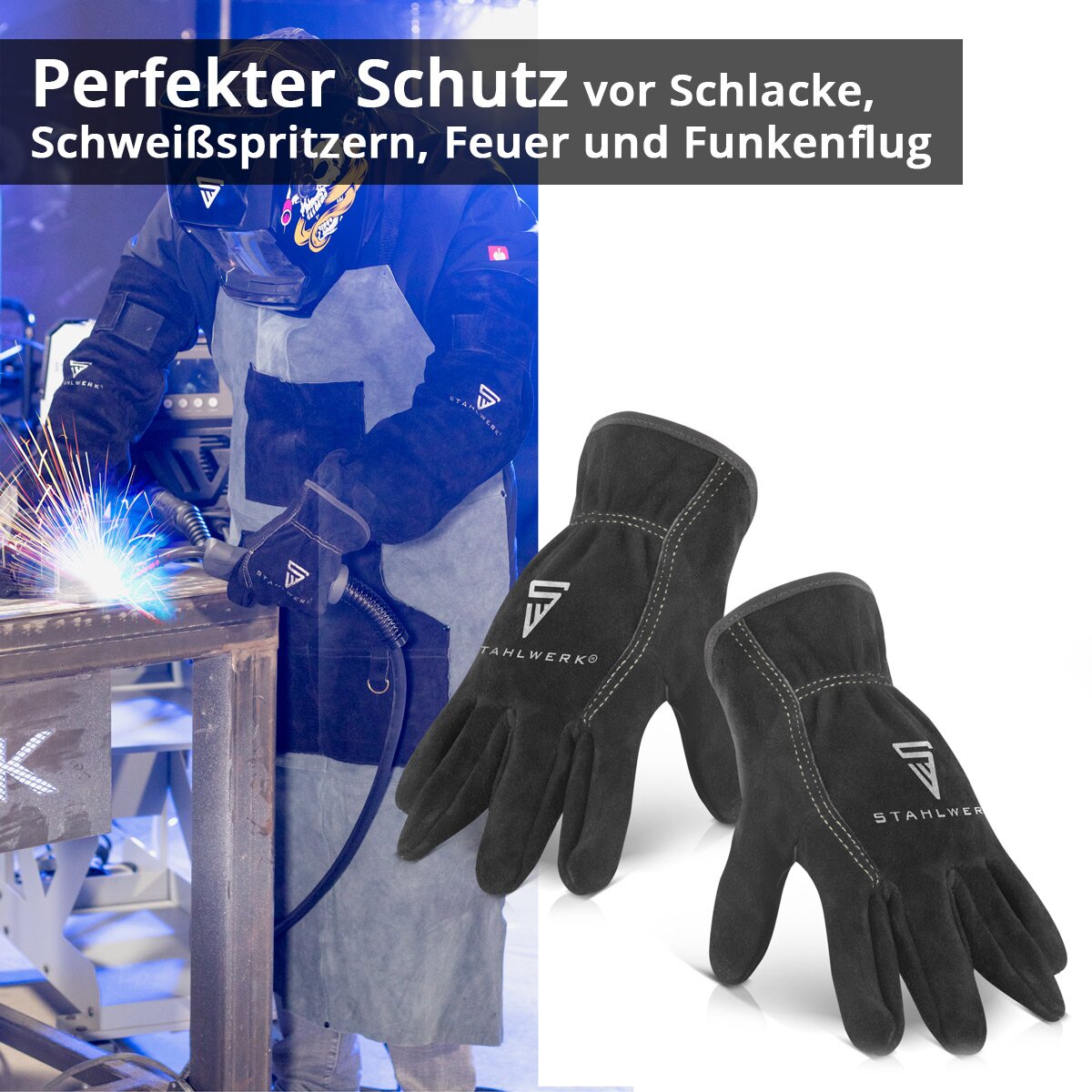 Guantes de soldadura de Steelworks | Guantes de protección del calor | Guantes de trabajo | Guantes resistentes al calor hechos de cuero de brecha de alta calidad para soldadura y corte de plasma