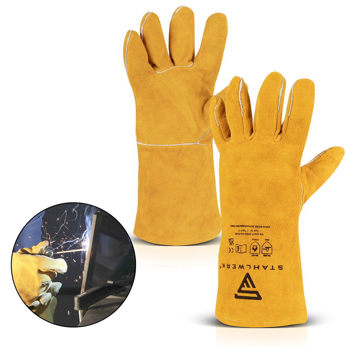 قفازات اللحام STAHLWERK مصنوعة من الجلد الطبيعي السميك / الملابس الواقية / قفازات اللحام والقطع بالبلازما