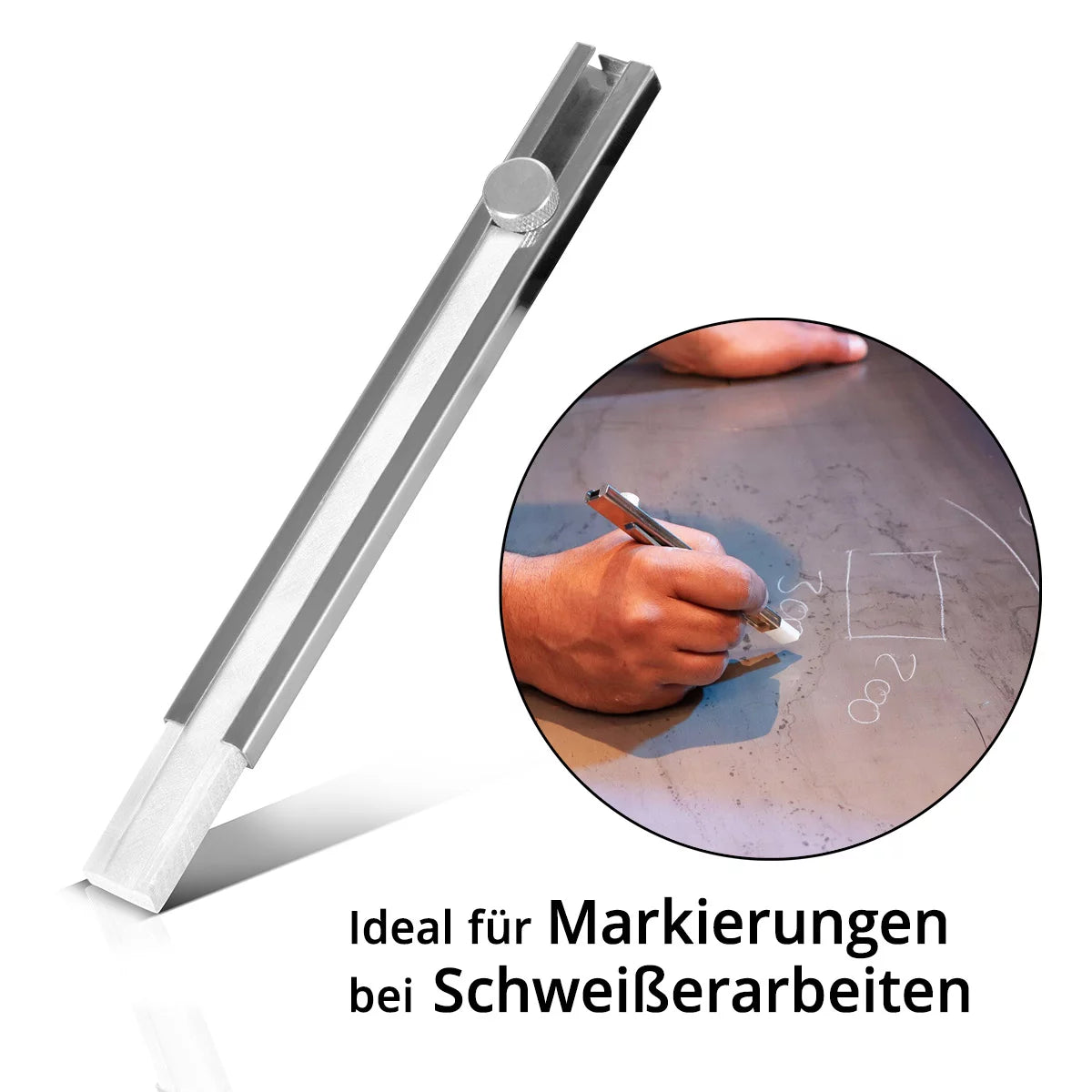 STAHLWERK Juego de tizas para soldar 12 piezas, soporte para tiza plano y redondo de aluminio, lápices de esteatita para rellenar con 10 piezas de tiza de esteatita para marcar en acero, acero inoxidable, aluminio