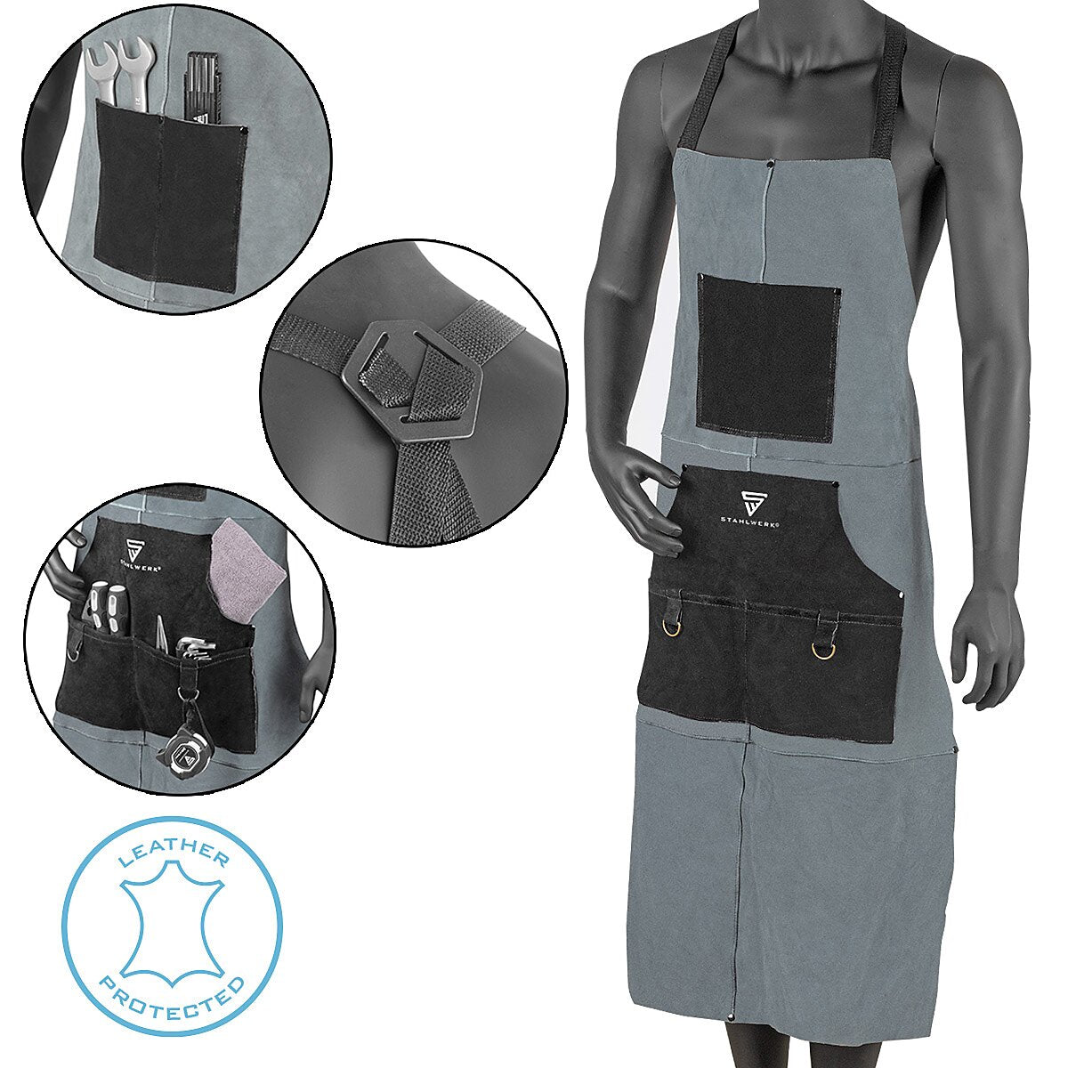 Tablier de soudage Stahlwerk | Tablier de protection | Tablier en cuir | Forgerons | Tablier de travail | Atelier tablier | Tablier de soudage en cuir d'espace de haute qualité pour le soudage et la coupe du plasma