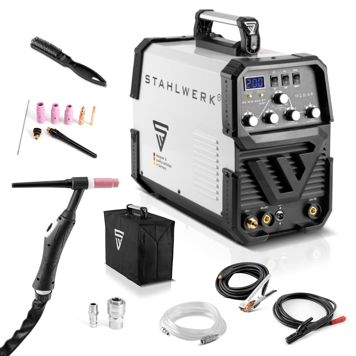 Steelworks welding machine AC / DC WIG 200 ST IGBT / COMBICH and combination device / station wagon welding system with 200 A WIG & MMA, aluminum suitable