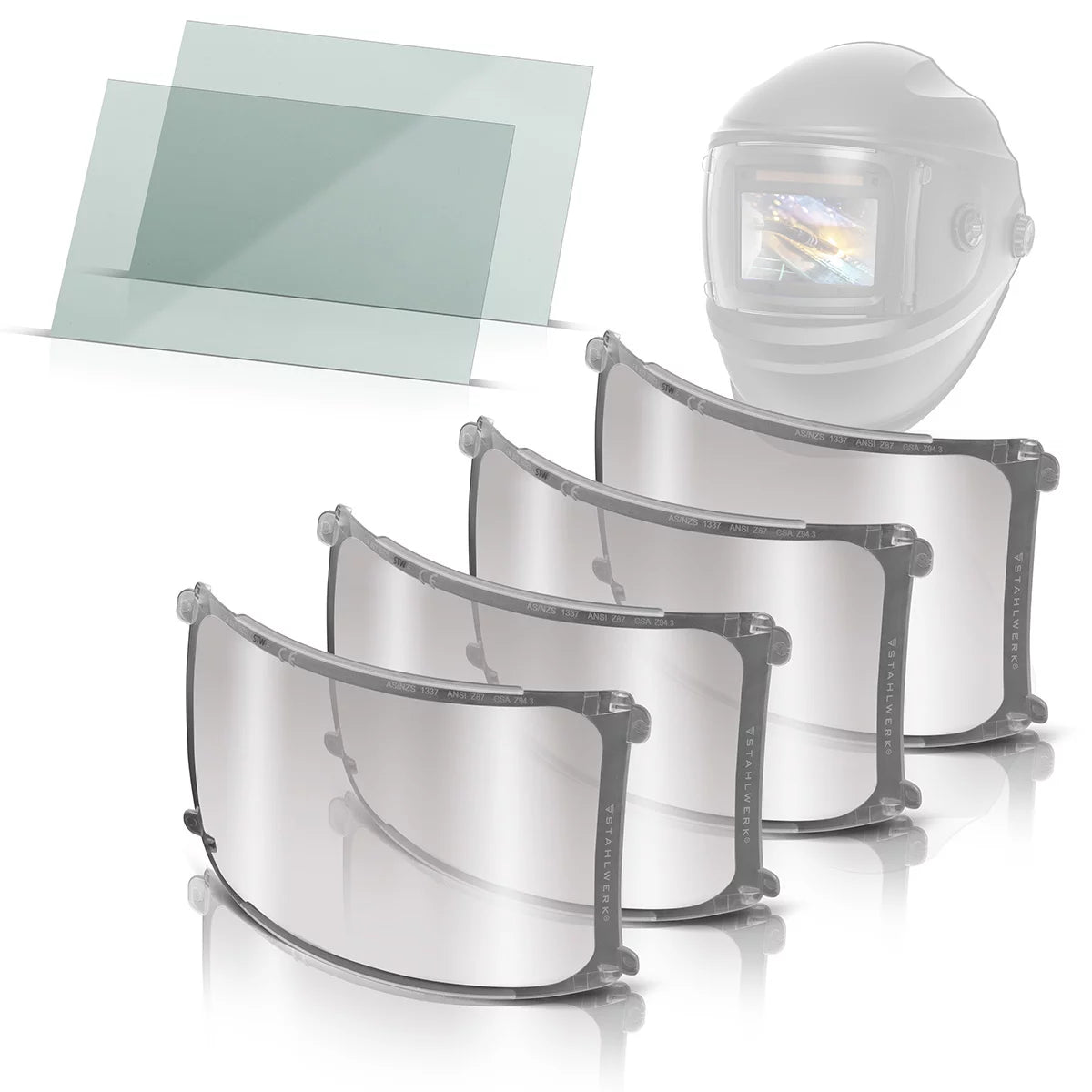 STAHLWERK Welding Helmet Lenses Set of 6 | Replacement lenses inside and outside | Welding protection glass | Visor lens | Protective glass according to EN ISO 16321 | Replacement lenses for the fully automatic welding helmet BULLET