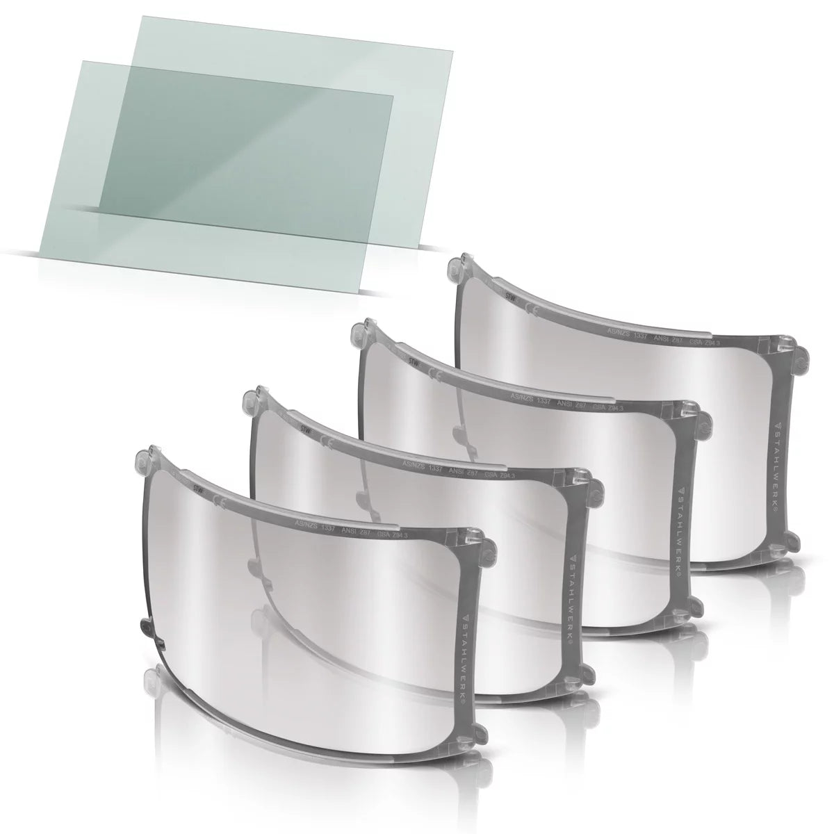 STAHLWERK Welding Helmet Lenses Set of 6 | Replacement lenses inside and outside | Welding protection glass | Visor lens | Protective glass according to EN ISO 16321 | Replacement lenses for the fully automatic welding helmet BULLET