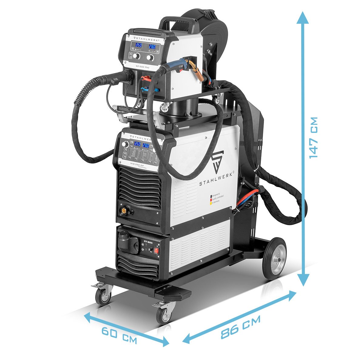 Saldatura industriale in acciaio MIG 350 DP Attrezzatura completa di inverter IGBT a raffreddamento ad acqua con 350 A e funzione spot, sistema Mig Mag Weiss con puls | Double Pulse | Impulso ad alta velocità