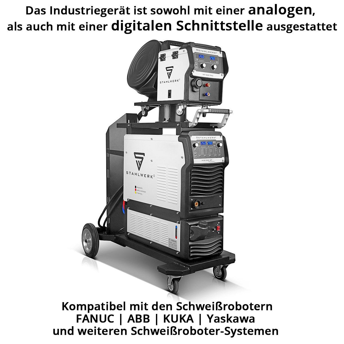 STAHLWERK Industrie-Schweißgerät MIG MAG 350 DP Vollsynergischer, wassergekühlter IGBT Inverter mit 350 A und Spot-Funktion, MIG MAG Schweißanlage mit Puls | Doppelpuls | High-Speed Puls