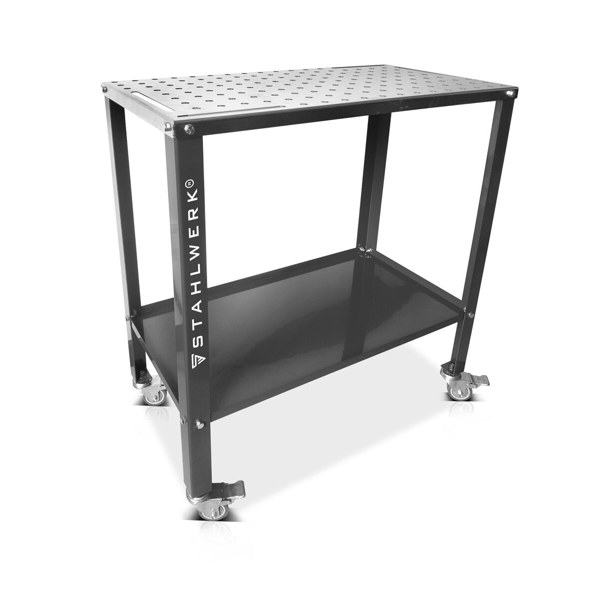 Steelworks Welding table WT-960 ST 915 x 457 mm galvanized assembly table with 200 kg load capacity, D22 perforated plate, powder-coated legs and storage compartment