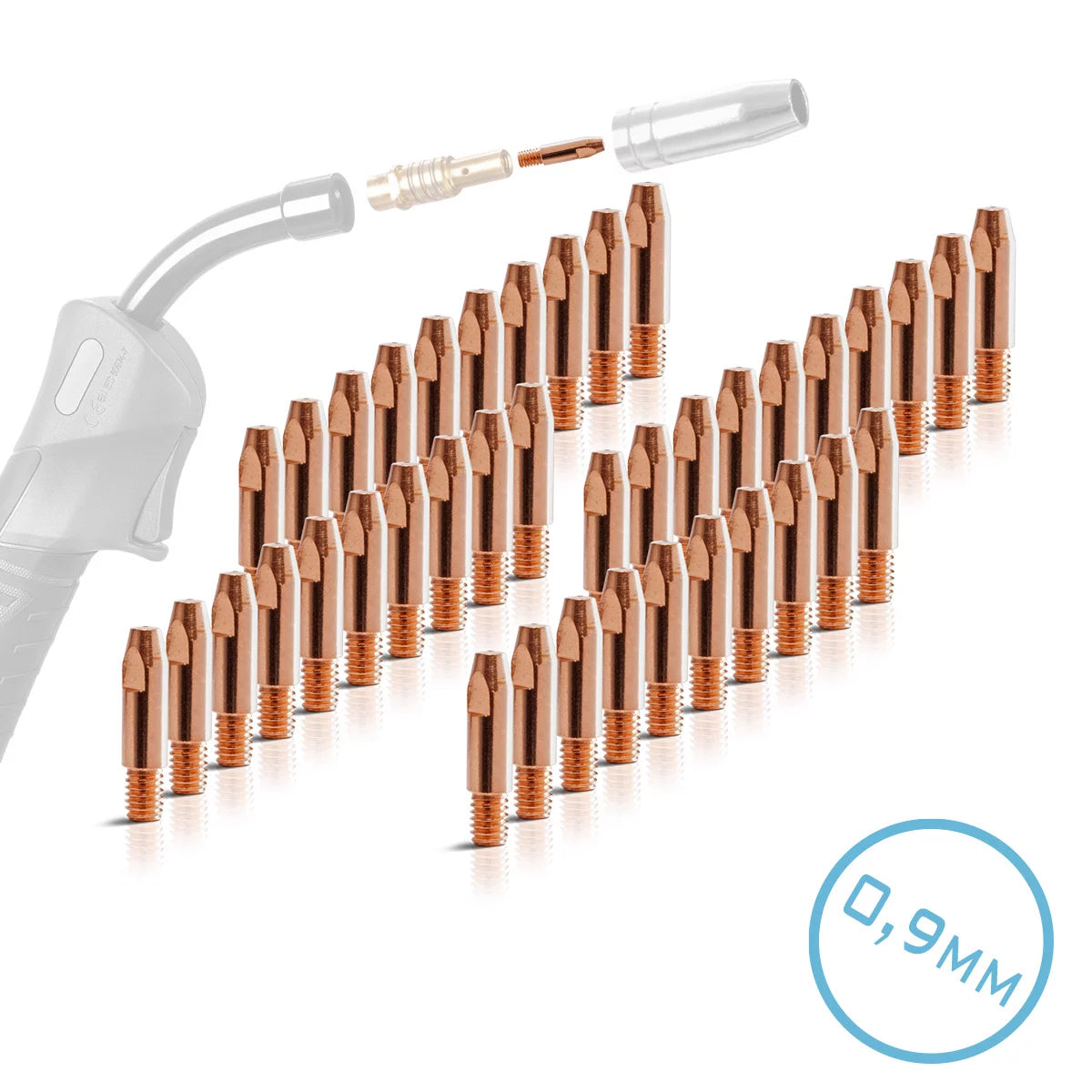 STAHLWERK Juego de 40 AK25 | MB25 | KD24 | Consejos de contacto MB24 | Boquillas de contacto M6x28 en 0,9 mm Juego de piezas de desgaste MIG MAG | Accesorios de soldadura para sopletes