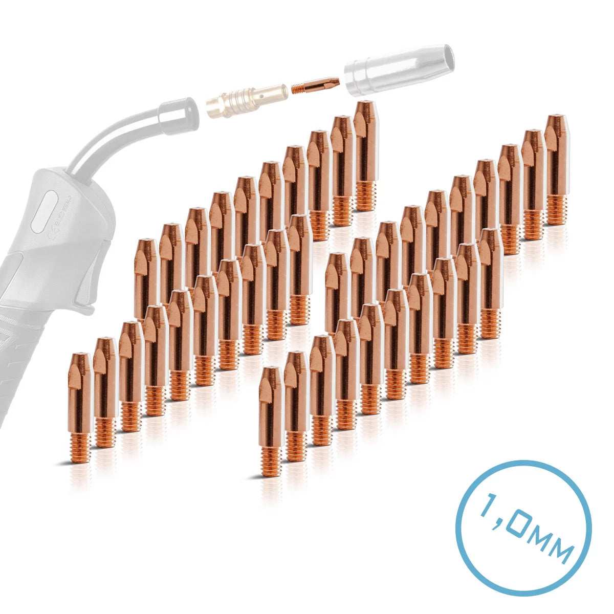 STAHLWERK 40er Set AK25 | MB25 | KD24 | MB24 Stromdüsen | Kontaktdüsen M6x28 in 1,0 mm MIG MAG Verschleißteile Set | Schweißzubehör für Schweißbrenner