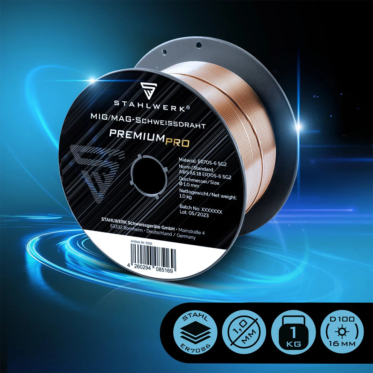 Mulino in acciaio 3 X MIG Mag Welding Filo ER70S-6 SG2 Ø 1,0 mm S100/D100 rullo di filo 1 kg