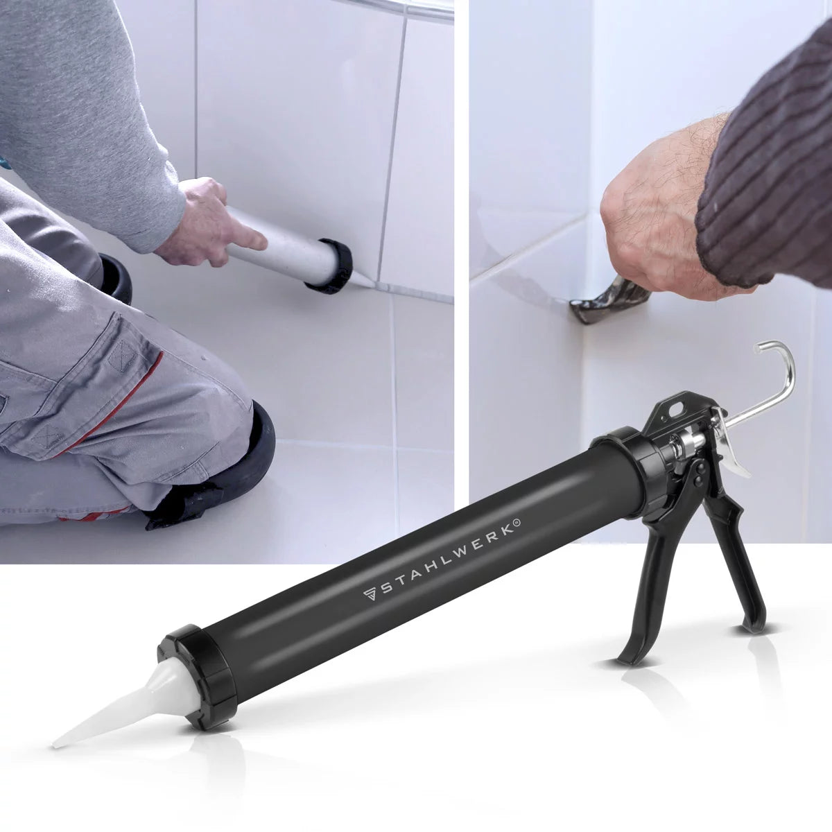 In acciaio in silicone pistola SPB-600 ST con 600 ml di pressa in silicone in alluminio | Acrilpistol | Kartuschenprede | Bag Press | Spruzzatore di silicone | Pistola da cartuccia per cartucce e sacchetti per tubo