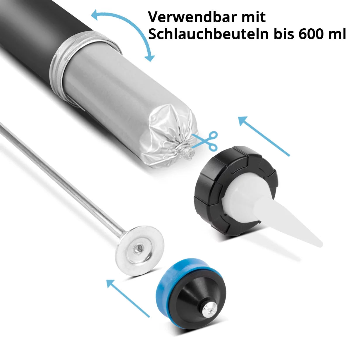 In acciaio in silicone pistola SPB-600 ST con 600 ml di pressa in silicone in alluminio | Acrilpistol | Kartuschenprede | Bag Press | Spruzzatore di silicone | Pistola da cartuccia per cartucce e sacchetti per tubo