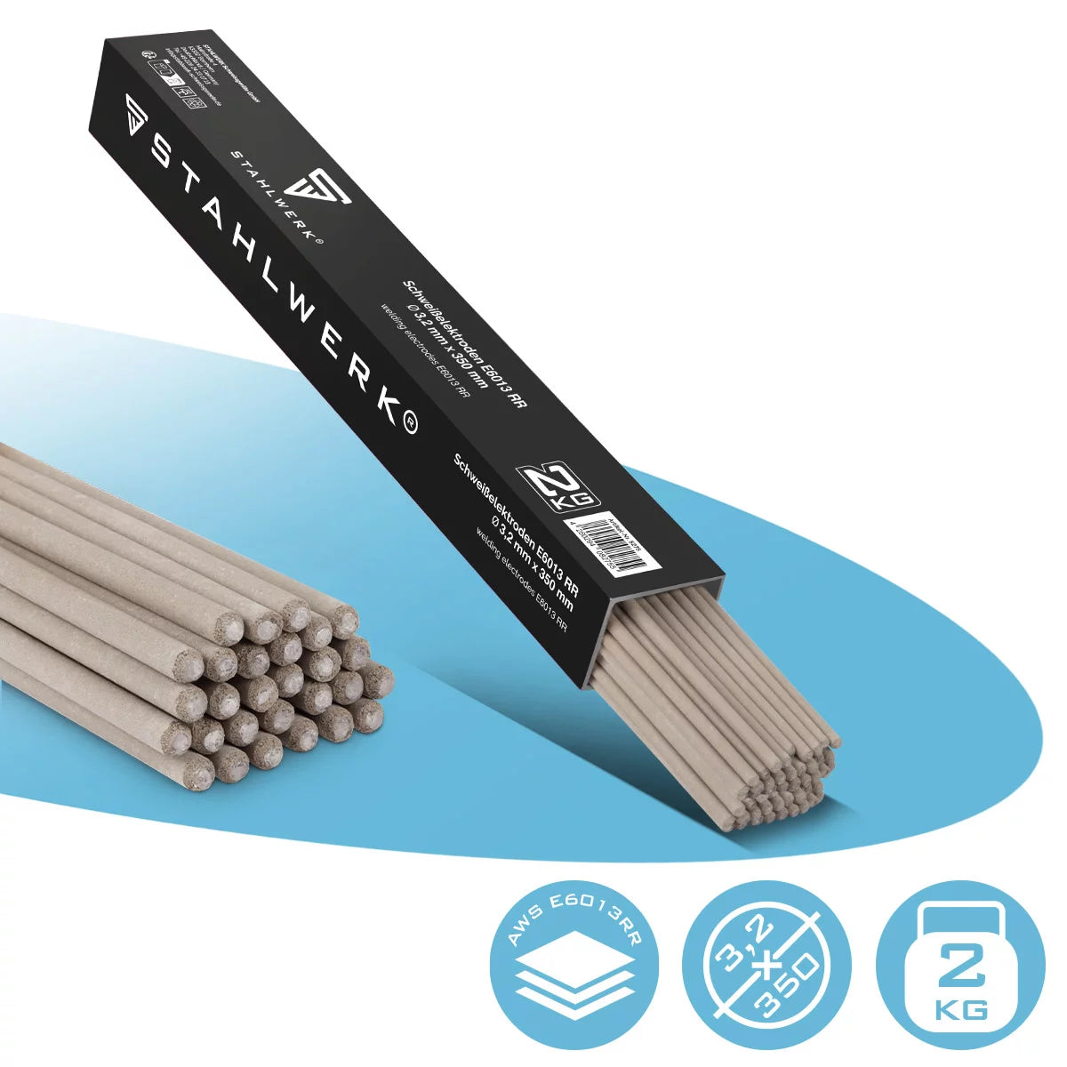 STAHLWERK Stabelektroden AWS E6013RR dick rutilumhüllt 3,2 x 350 mm, Schweißstrom 90-130 A, hohe chemische Reinheit, 2 kg MMA ARC