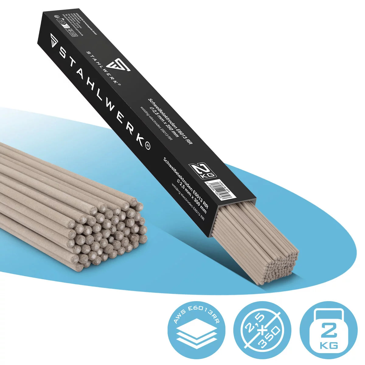 STAHLWERK Stabelektroden AWS E6013RR dick rutilumhüllt 2,5 x 350 mm Schweißstrom 50-90 A, hohe chemische Reinheit 2 kg MMA ARC