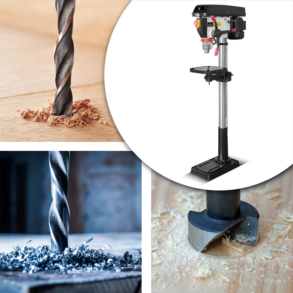 Perceuse à colonne STAHLWERK BD-900 ST | Perceuse à colonne puissante 900 watts pour les bricoleurs et la construction métallique | Diamètre de perçage Ø 20 mm | 280 - 2 380 tr/min | Table de perçage robuste et base en métal