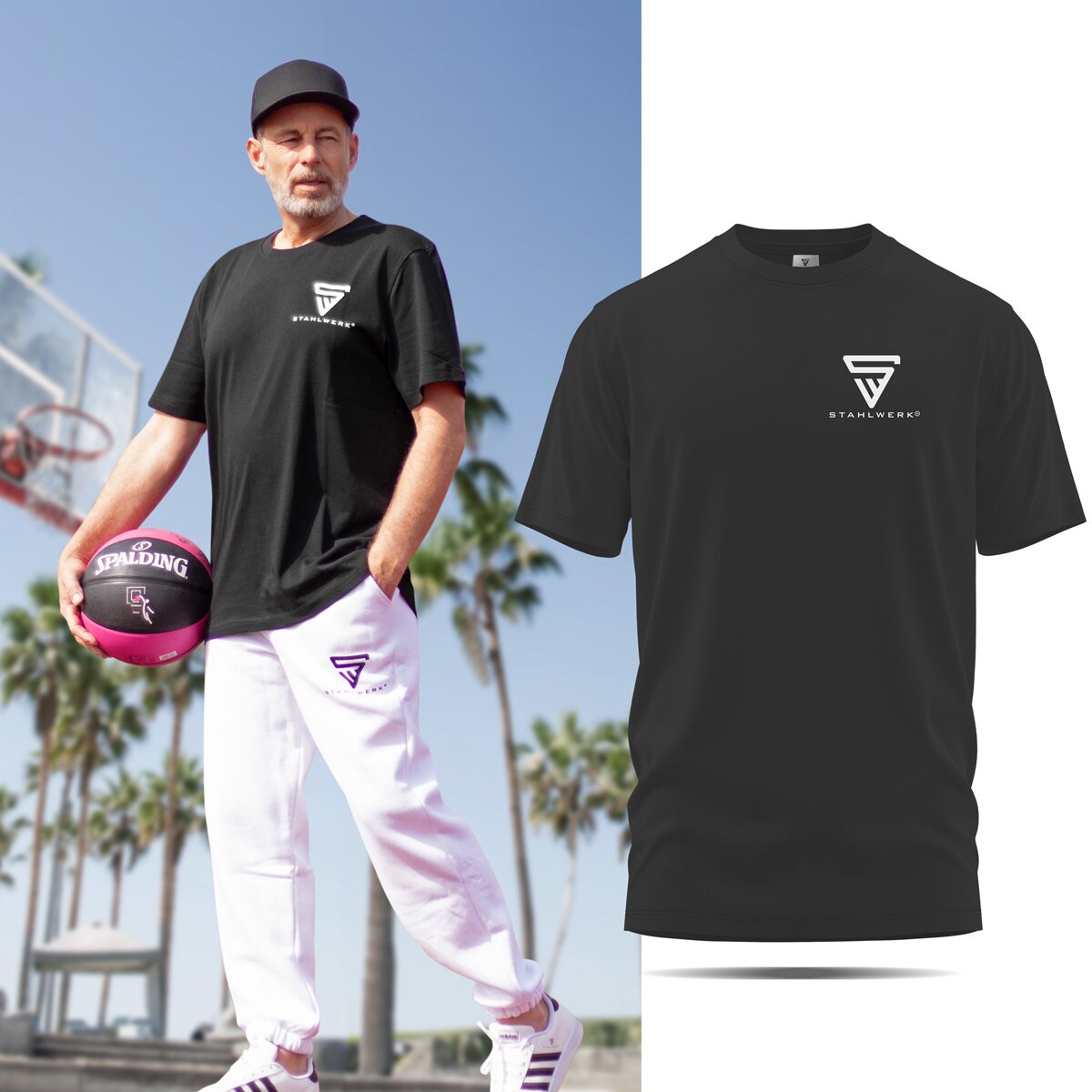 STAHLWERK T-Shirt Größe XXL Kurzarm-Hemd mit Logo-Print aus 100% Baumwolle