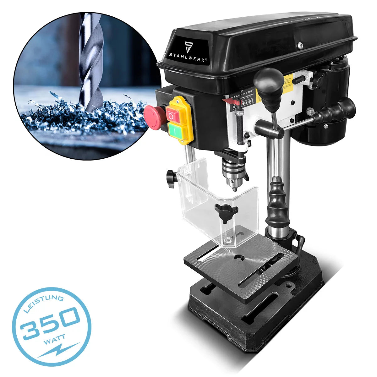 Perceuse à colonne STAHLWERK BD-350 ST | Perceuse d'établi précise 350 W pour bricolage, construction métallique | Diamètre de perçage Ø 13 mm | 620 - 2 620 tr/min | Table de perçage robuste et base en métal pour plus de stabilité