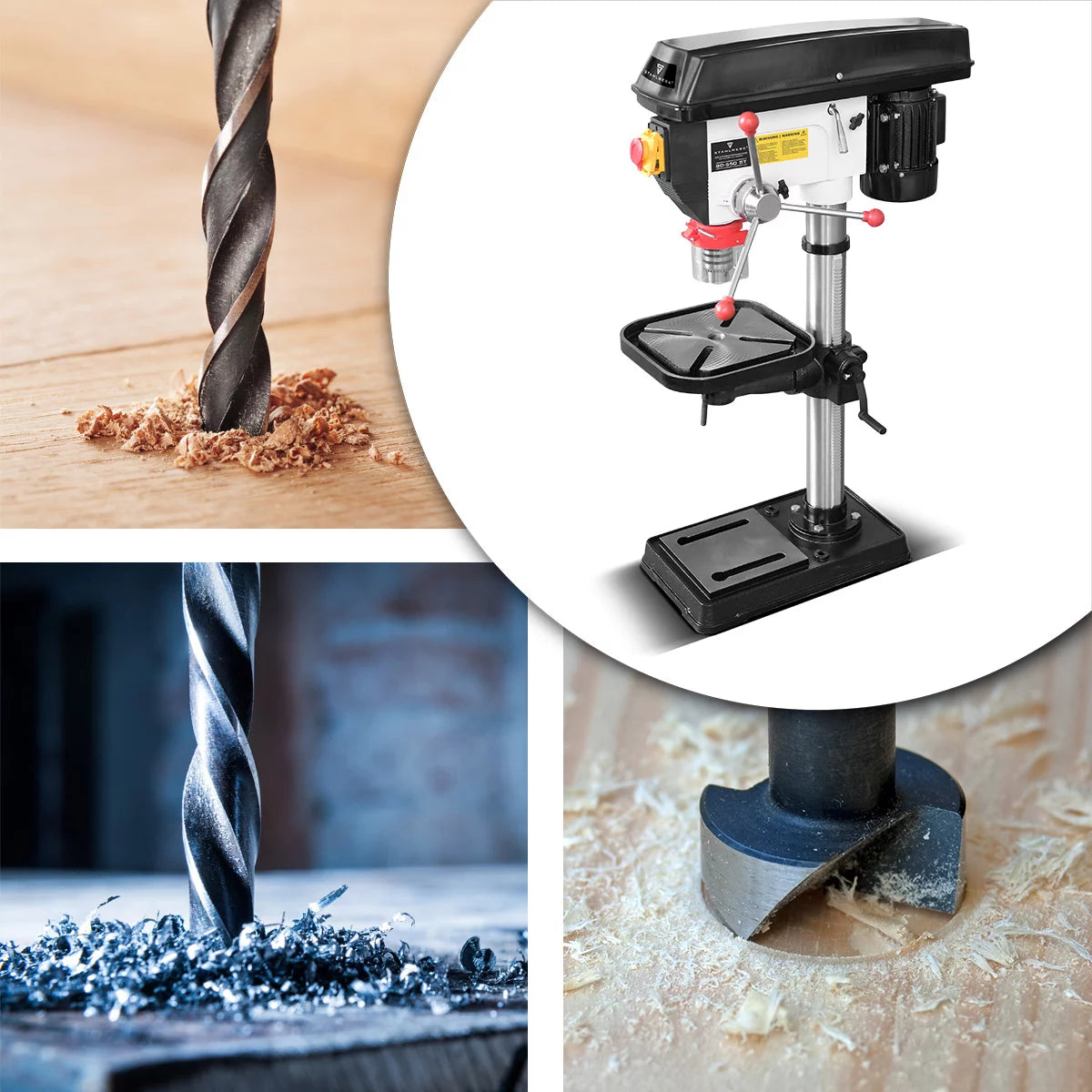 Perceuse à colonne STAHLWERK BD-550 ST | Perceuse à colonne robuste de 550 W pour le bricolage et la construction métallique | Diamètre de perçage Ø 16 mm | 200 - 2 800 tr/min | Table de perçage robuste et base en métal pour plus de stabilité