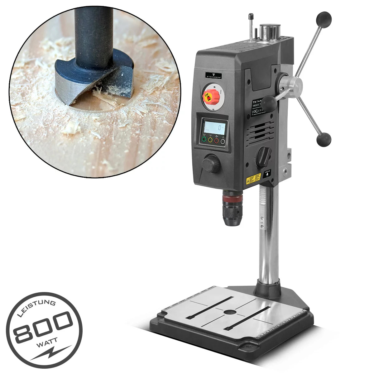 STAHLWERK MBD-800 ST مثقاب منضدي بالليزر الموضعي | مثقاب عمود 800 وات | 200 - 2500 دورة في الدقيقة | ظرف مثقاب بدون مفتاح 1.5 - 13 ملم | ماكينة حفر الأعمدة بضربة حفر 90 مم | العرض الرقمي