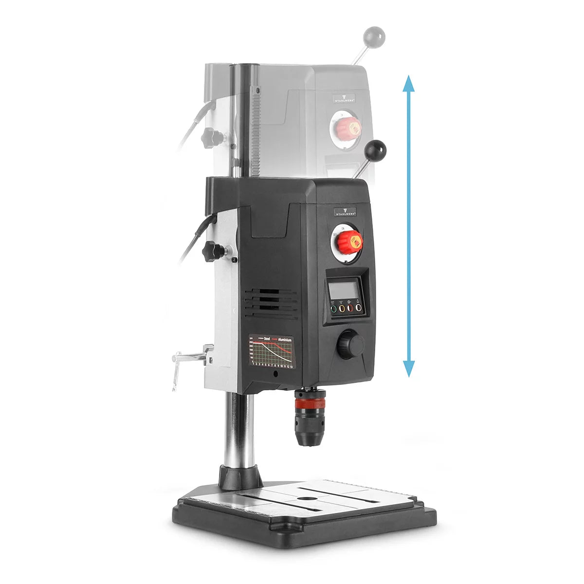 STAHLWERK MBD-800 ST مثقاب منضدي بالليزر الموضعي | مثقاب عمود 800 وات | 200 - 2500 دورة في الدقيقة | ظرف مثقاب بدون مفتاح 1.5 - 13 ملم | ماكينة حفر الأعمدة بضربة حفر 90 مم | العرض الرقمي