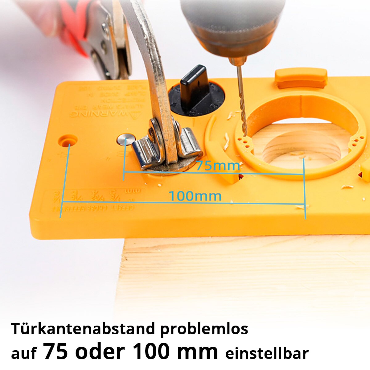 STAHLWERK Topfband-Bohrschablone mit 35 mm Forstnerbohrer Scharnierlochbohrer | Bohrhilfe | Bohrführung | Bohrlehre zum Bohren von Scharnierlöchern