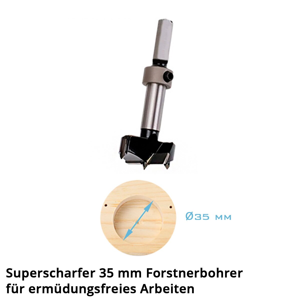 STAHLWERK Topfband-Bohrschablone mit 35 mm Forstnerbohrer Scharnierlochbohrer | Bohrhilfe | Bohrführung | Bohrlehre zum Bohren von Scharnierlöchern