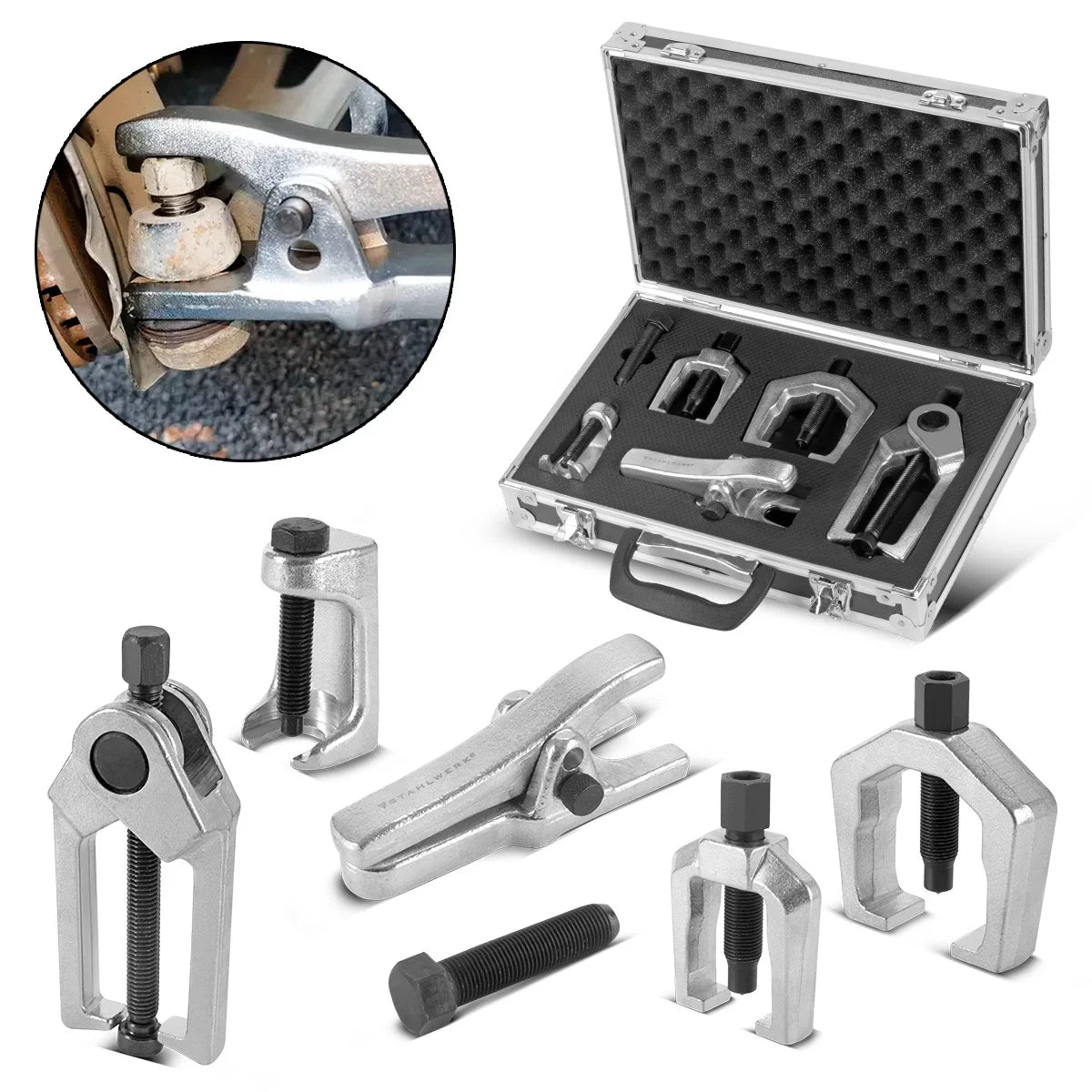 Steelworks Support Joint-Down-Down Set Presser da giunto a sfera in 5 parti | Spelling Rod Puller | Bullone articolare impressionante | Strumento articolare Trot | Strumento speciale per auto