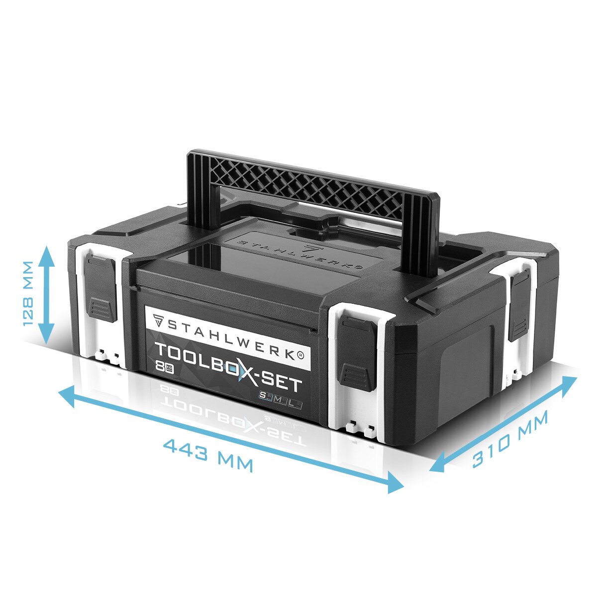 STAHLWERK Universal Toolbox mit Innenfach Größe S 443 x 310 x 128 mm stapelbare Systembox | Werkzeugkiste | Werkzeug-Organizer im Modul-System aus hochbelastbarem ABS-Kunststoff mit Tragegriff