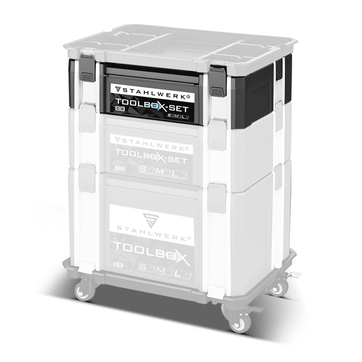 STAHLWERK Universal Toolbox mit Innenfach Größe S 443 x 310 x 128 mm stapelbare Systembox | Werkzeugkiste | Werkzeug-Organizer im Modul-System aus hochbelastbarem ABS-Kunststoff mit Tragegriff