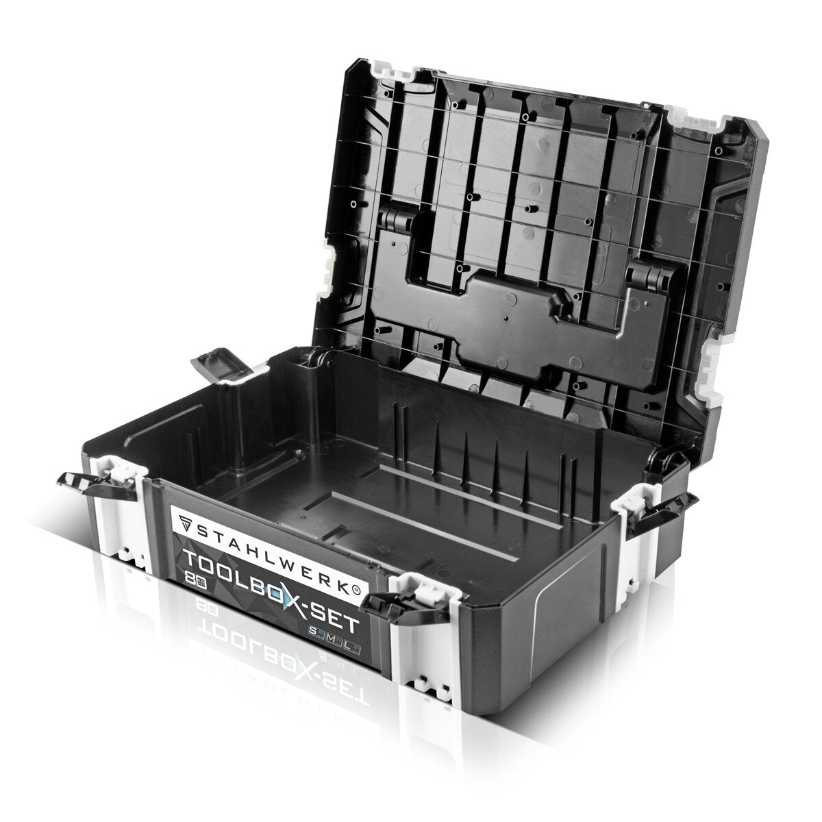 Steelworks Universal Toolbox tamaño S 443 x 310 x 128 mm Caja de sistema apilable | Caja de herramientas | Caja de herramientas | Organizador de herramientas en el sistema de módulos hecho de plástico ABS altamente resistente con un mango