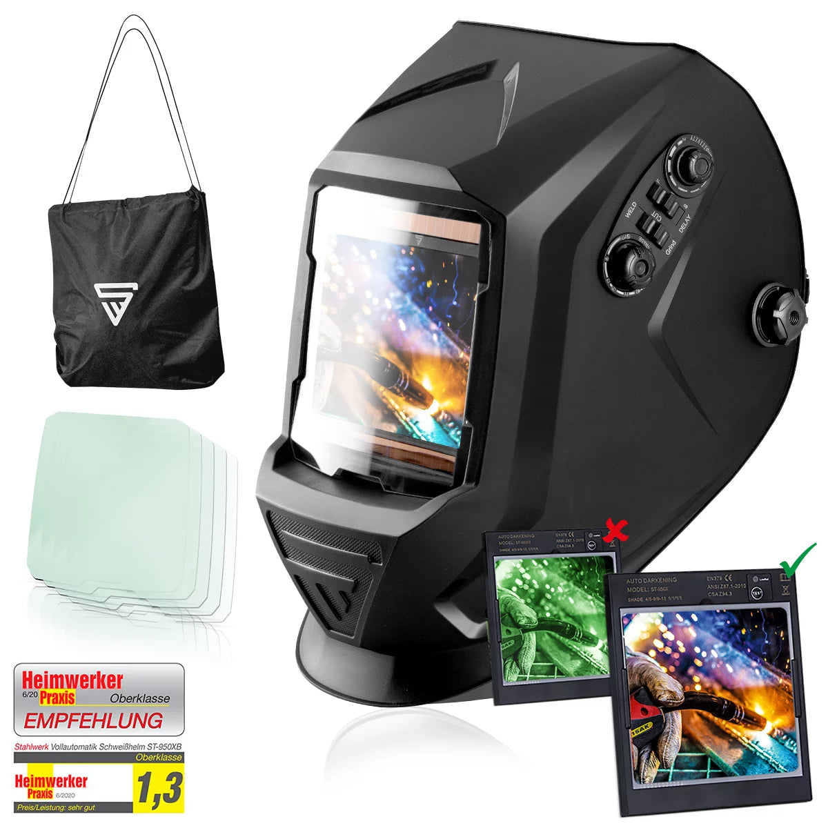 Stahlwerk ST-990 XTC full automatic real color, welding helmet with 3 in 1 function, matt black